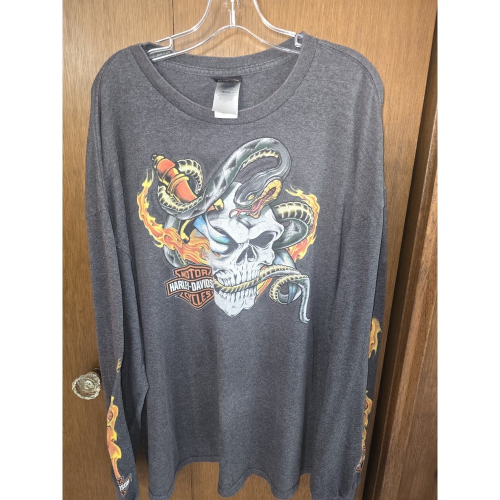 RARE EL Shawano County Vintage Harley Davidson T-Shirt Skull‎ SNAKE LONG SLEEVE